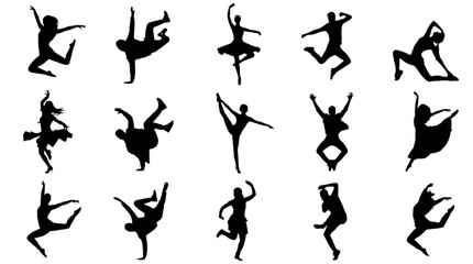 Silhouette dancers performing dynamic ballet poses in mid-air isolated on transparent background, Vector © Nowshad