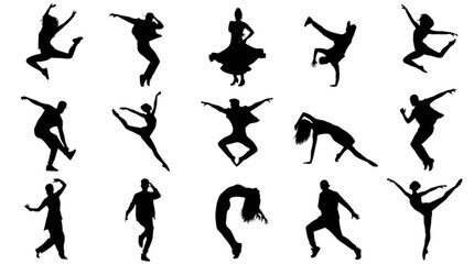 Dynamic black and white dancers performing various ballet moves isolated on transparent background, Vector © Nowshad