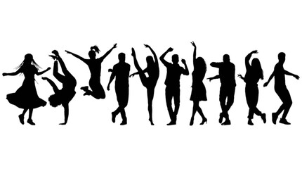 Fototapeta premium Group of people dancing and celebrating together joyfully isolated on transparent background, Vector