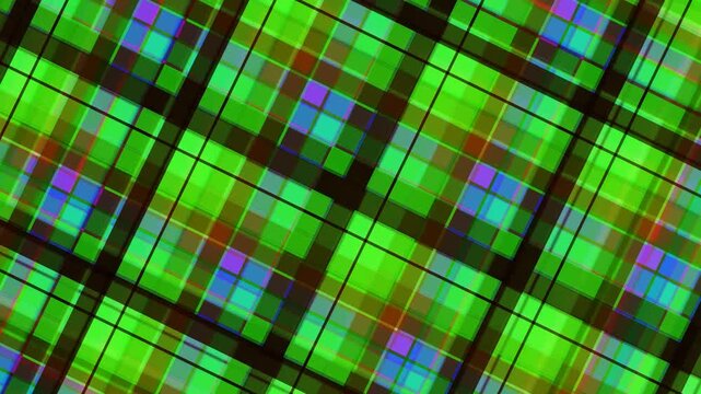 Green plaid tartan pattern loop with digital glitch and chromatic aberration effect
