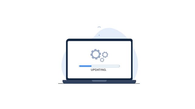 4k Laptop with Updating Progress Bar. System Update Concept Video