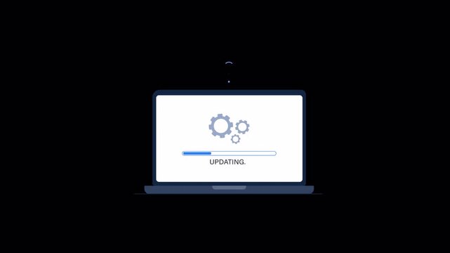 Laptop with Updating Progress Bar. System Update Concept Video - Transparent