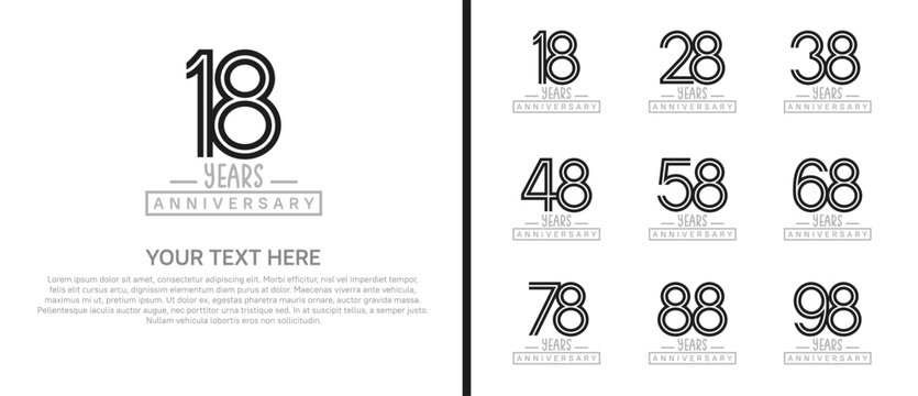 anniversary logo set. black and grey color on white background for celebration moment