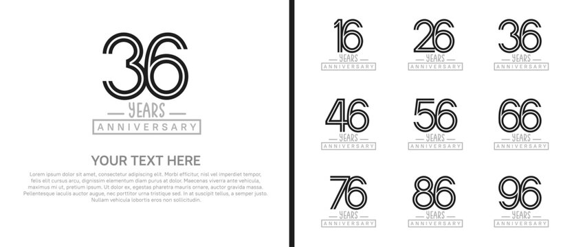 anniversary logo set. black and grey color on white background for celebration moment