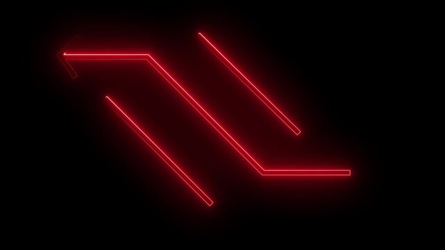 Lines constructed of vibrant red neon light segments run in parallel formation across the empty black void to evoke a sense of danger or high energy warning within a minimalist digital composition.