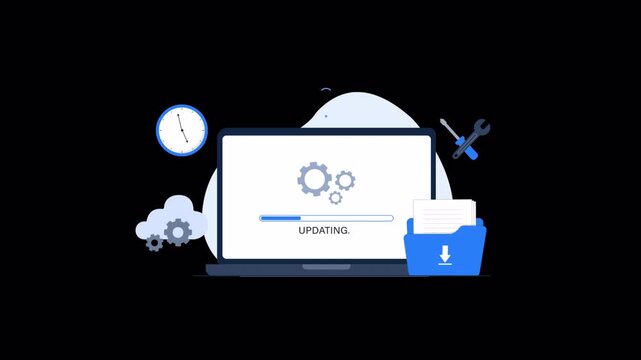 Laptop with Updating Progress Bar. System Update, Software Update Concept Animation Video - Transparent