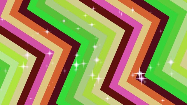 Retro chevron stripes background with colorful patterns and shimmering stars.