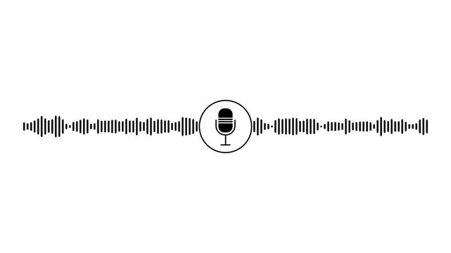 Podcast microphone icon, badge stamp, logo with audio waveform bars vertical template animation, on a white background, with 4k video animation.