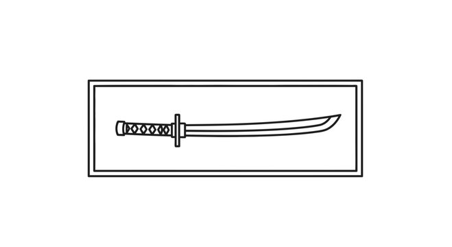 Japanese Katana Sword Icon, Samurai Weapon Outline, Minimalist Vector Art