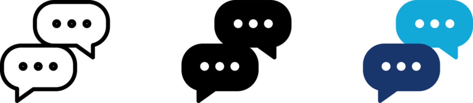 Contact icon set showing professional overlapping speech bubbles with ellipsis dots for live conversation web chat message forum feedback dialogue comment interface and group discussion solution
