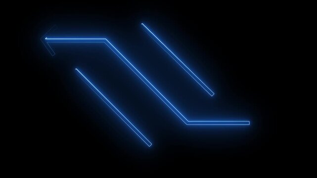 Lines formed by glowing blue neon light create two parallel paths that diagonally traverse the darkness in a sharp geometric pattern which provides a clean visual aesthetic for technical interface.