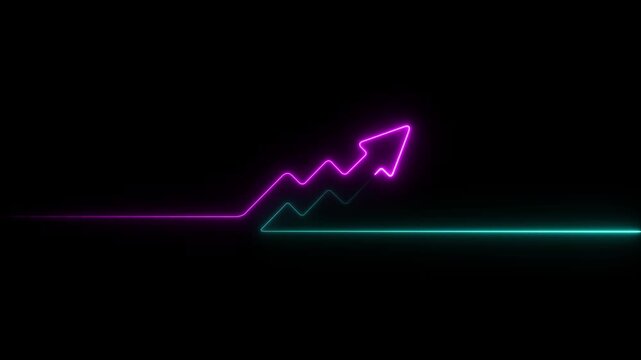Glowing Neon business graph growth arrow up arrow. share market graph icon appropriate business growth arrow. business growth arrow icon. Business line arrow icon.