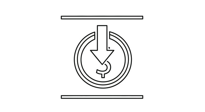 Falling Dollar Coin with Downward Arrow and Border Lines Icon