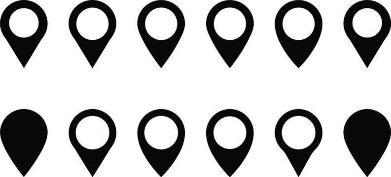  Map marker pin solid black icon set for navigation tracking application global positioning system and location interface design vector