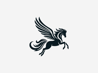 Fototapeta premium Pegasus Logo Winged black vector logo illustration on white background