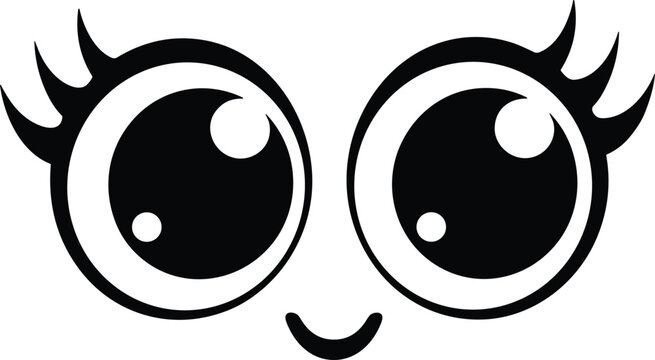 Cute cartoon face with big expressive eyes and smiling mouth, minimalistic design for friendly character concepts