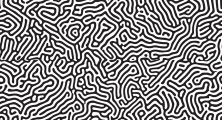 Obraz premium Seamless Turing Pattern with Organic Reaction Diffusion Maze Line Texture Monochrome Vector Background