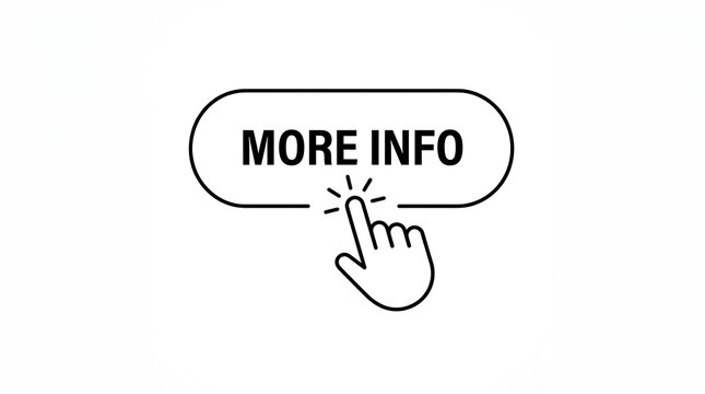 More info button with hand cursor clicking isolated on white background