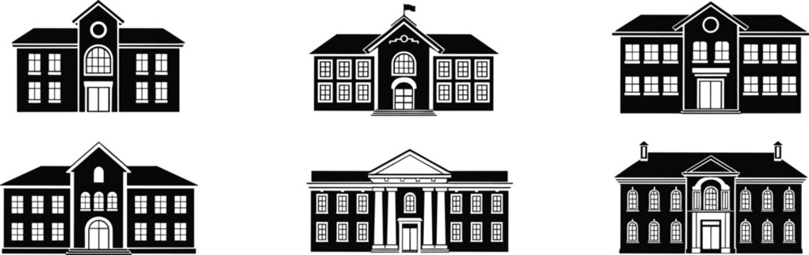 Black and White School Building Icons fh3puxm