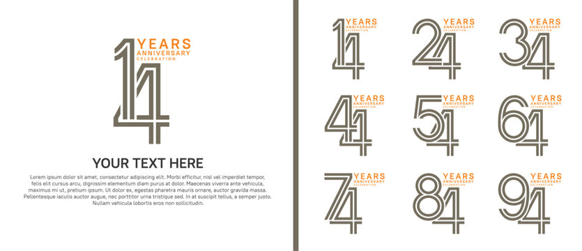 anniversary logo set multiple line style. brown and orange color on white background for celebration moment
