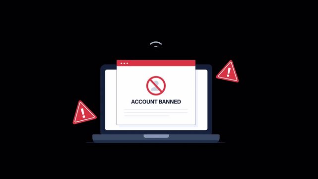 Animated Laptop with Warning Signs. Account Suspension, Online Restriction Concept Video - Transparent