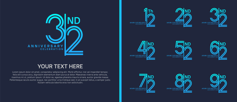 anniversary logo set with split style. blue color on blue background for celebration moment