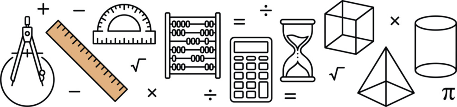 Mathematics education geometry calculation school science formulas and arithmetic tools concept line graphics design