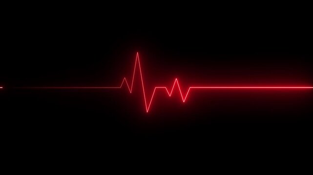 Red neon line animation of ecg heartbeat on black background ecg line