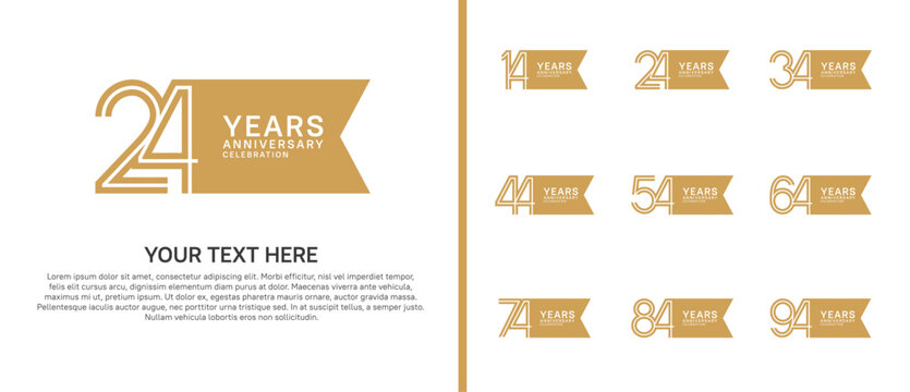 anniversary logo set with ribbon shape. brown color on white background for celebration moment