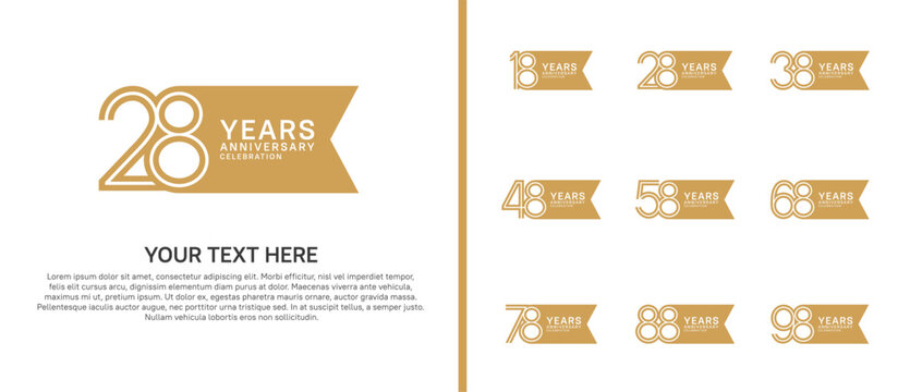 anniversary logo set with ribbon shape. brown color on white background for celebration moment