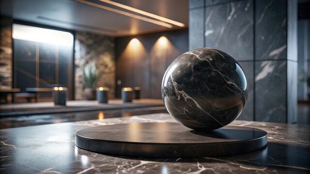 Dark marble board with a round object in focus