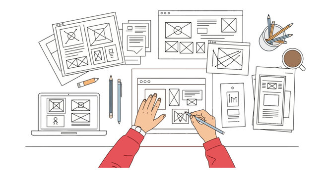 Designer sketching website wireframes for user interface