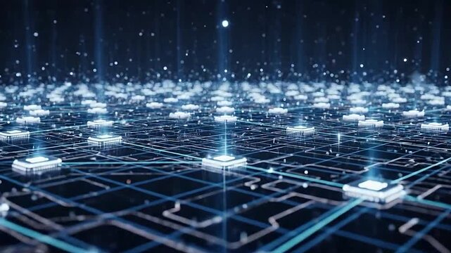 Digital network with glowing connections representing data flow and advanced
