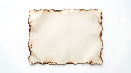 Fototapeta premium Vintage parchment paper sheet with burnt and scorched edges isolated on white background
