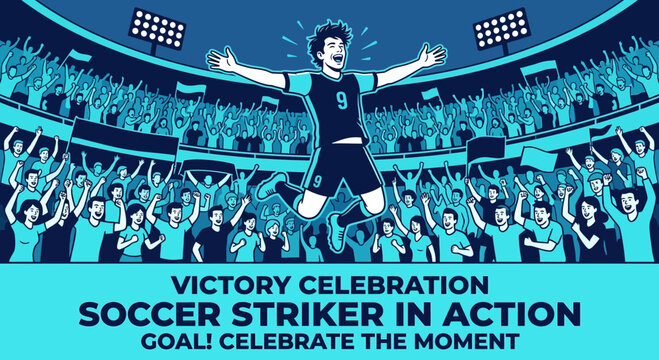 Excited Soccer Player Celebrates A Goal Surrounded By A Cheering Crowd In A Stadium