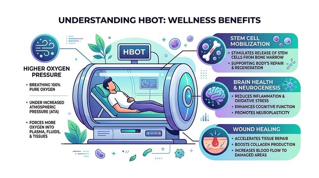 Hyperbaric oxygen therapy wellness benefits medical infographic