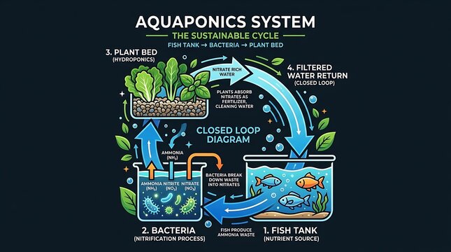 Aquaponics system closed loop diagram for sustainable farming