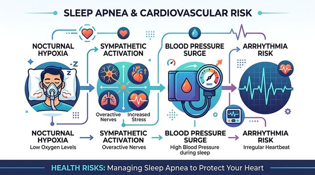 Medical diagram explaining sleep apnea and cardiovascular health risks