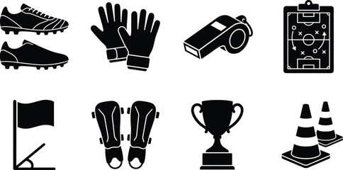 Soccer Training Equipment and Referee Gear Silhouette Sports Icon Collection © MdTanvir