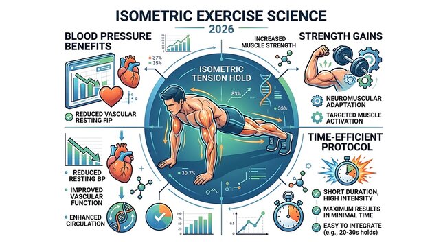Infographic explaining the science and benefits of isometric exercise
