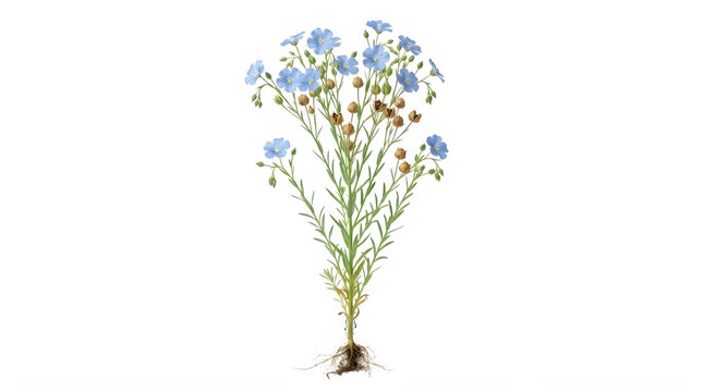 Blue flax flower plant with seeds on a stem