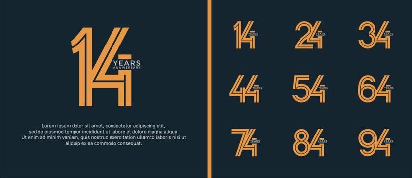 anniversary vector logo set, orange color can be use for celebration