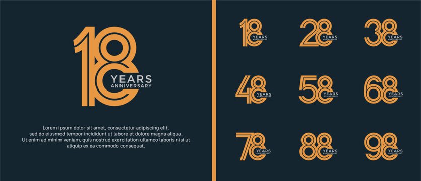 anniversary vector logo set, orange color can be use for celebration