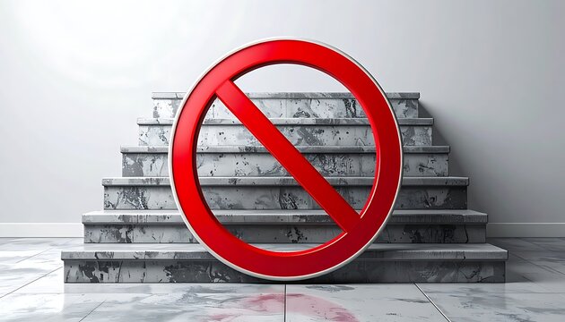 Prohibition sign on dirty stairs.