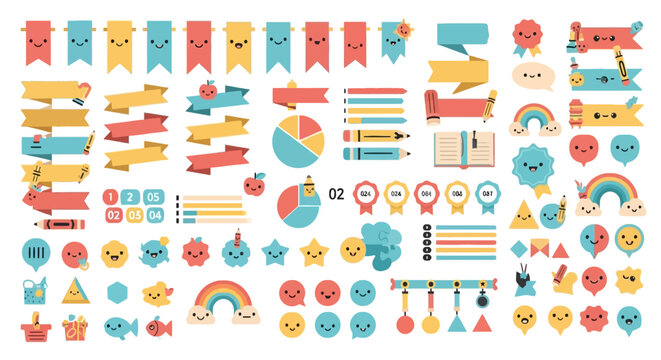 Playful graphic elements and icons for child education