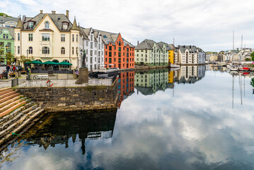 Obraz premium City of Alesund, port city, Norway, Norwegian fjords, UNESCO World Heritage Site