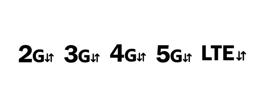 Internet connection icon set. 2G, 3G, 4G, 5G, LTE internet connection icon set. Network connection pnd and vector illustration on transparent background.