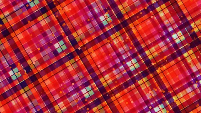 Abstract Red Plaid Pattern Motion Graphic with Glowing Particles Background