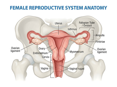 Female reproductive system anatomy diagram illustration isolated on white background