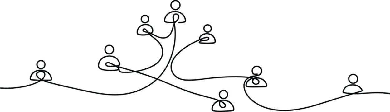 Network of people connected by lines, abstract representation of connection and communication.